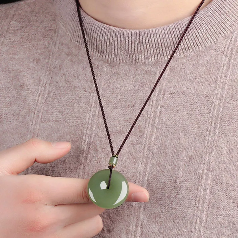 GOLDFISH ALLEY Peace Buckle Necklace Pale Greenish White Jade Unisex-2