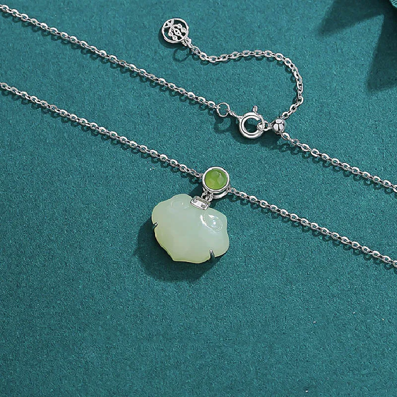 GOLDFISH ALLEY Hetian Jade Necklaces Pale Greenish White Jade Women's-6
