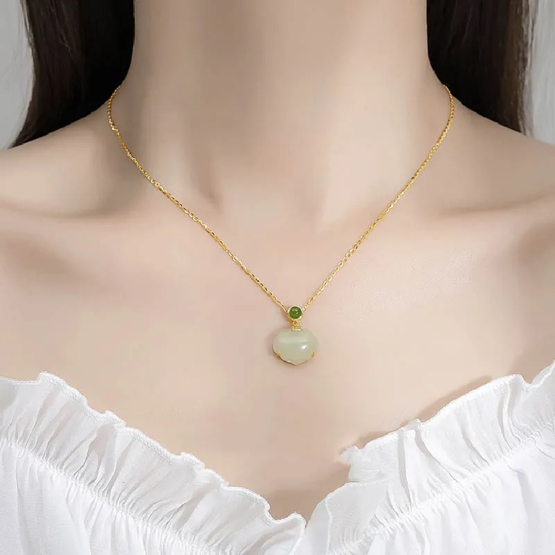 GOLDFISH ALLEY Hetian Jade Necklaces Pale Greenish White Jade Women's-3