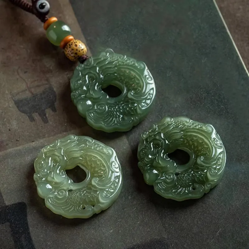 GOLDFISH ALLEY Hetian Jade Pendants Pale Greenish White Jade Unisex-4