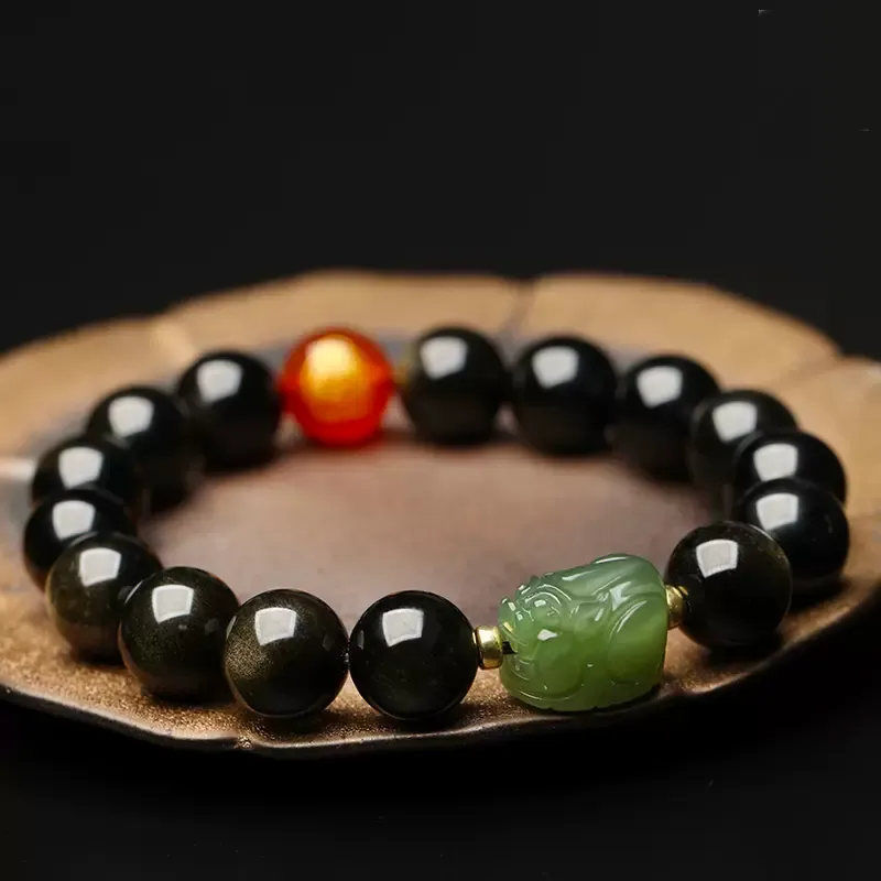 GOLDFISH ALLEY Obsidian Jade Bracelets Unisex-1