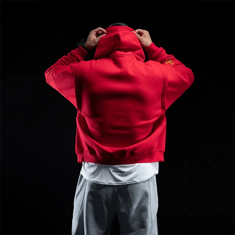 Monster Guardians Sweatshirt Men's Auspicious Dragon Luck Red-4