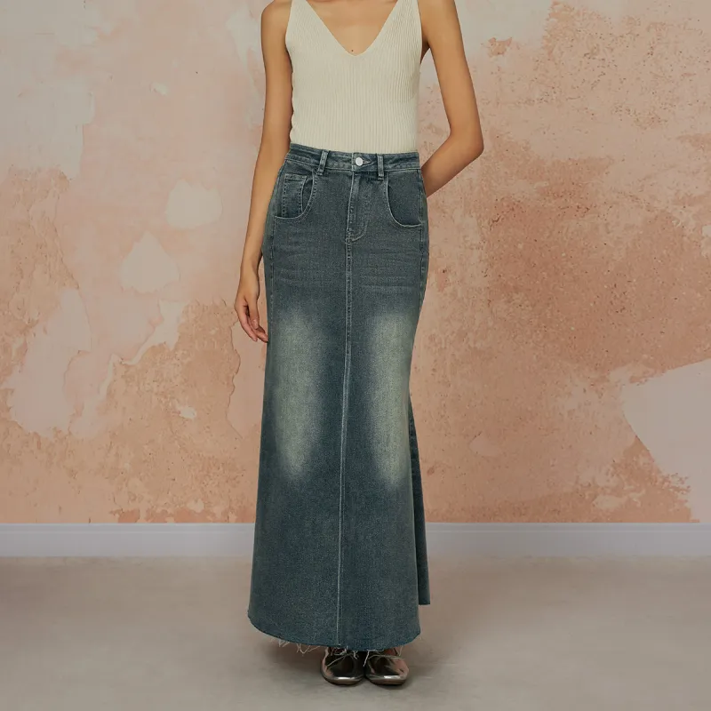 THE SEA LIFE Denim Long Skirt Women's Product Moon Blue-2