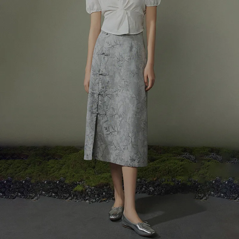 THE SEA LIFE Casual Long Skirt Women's Dusty Gray-2