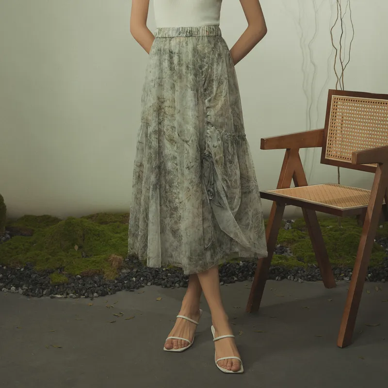 THE SEA LIFE Casual Long Skirt Women's Mist Color-3