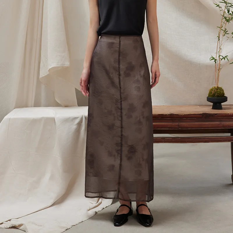 THE SEA LIFE Casual Long Skirt Women's Coffee Brown-2