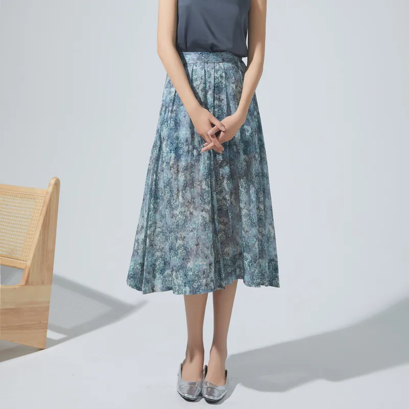 THE SEA LIFE Casual Long Skirt Women's Sky Blue-3