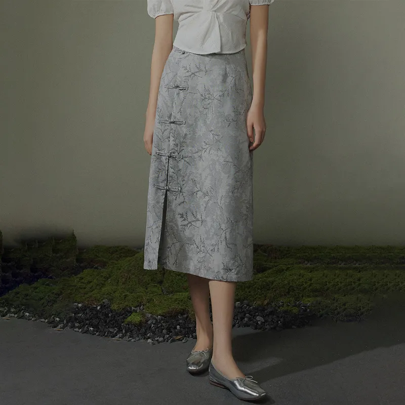 THE SEA LIFE Casual Long Skirt Women's Dusty Gray-3