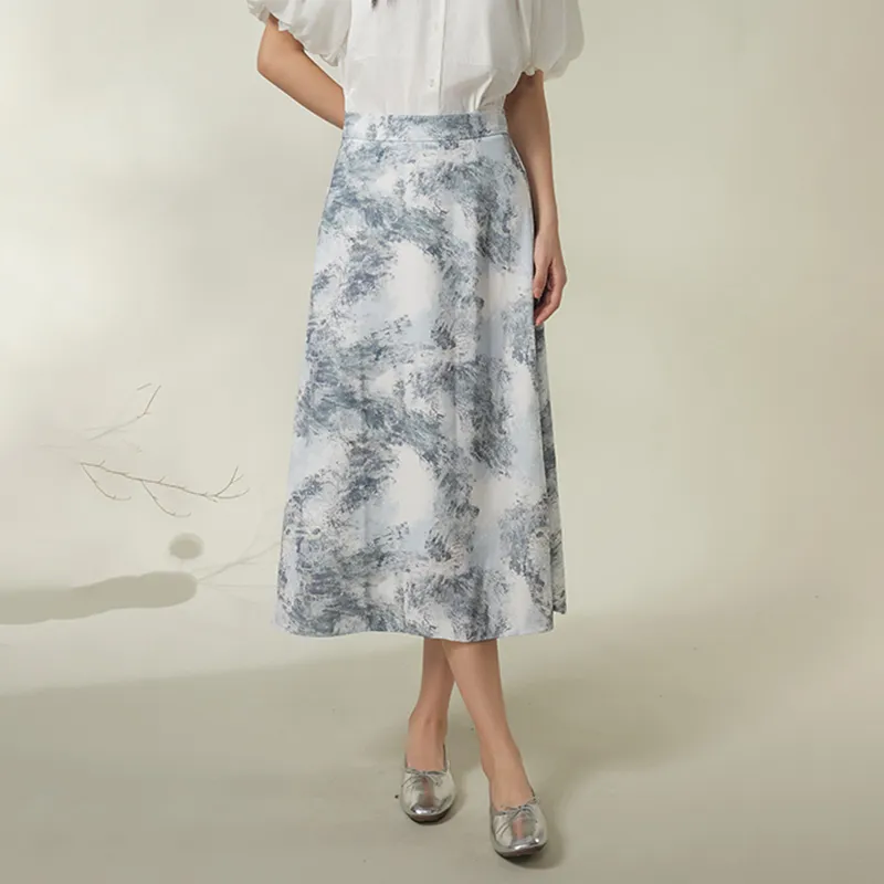 THE SEA LIFE Casual Long Skirt Women's Sky Blue-2