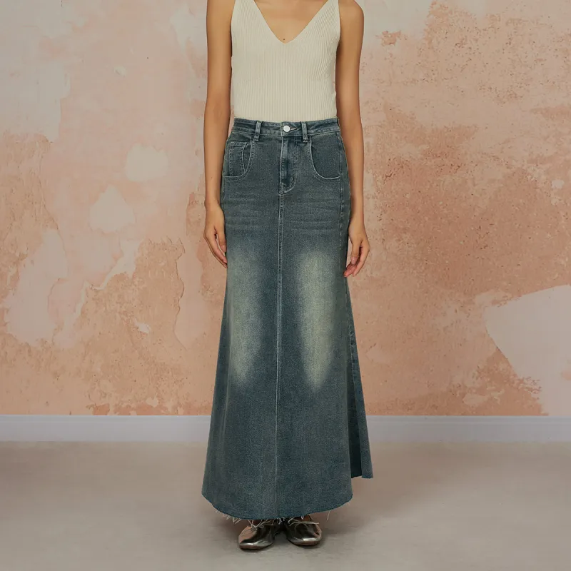 THE SEA LIFE Denim Long Skirt Women's Product Moon Blue-3