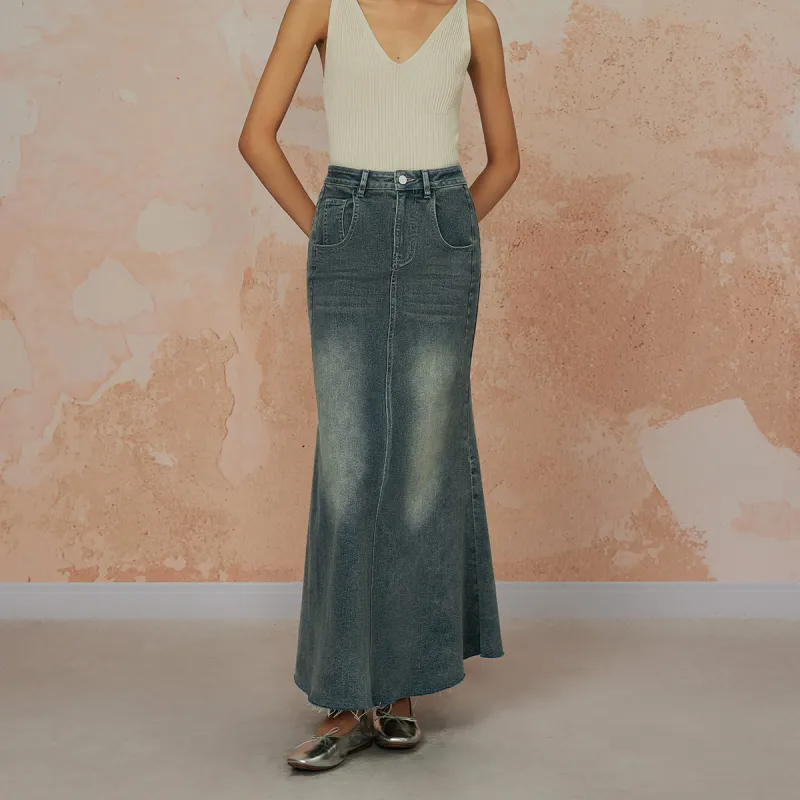 THE SEA LIFE Denim Long Skirt Women's Product Moon Blue-4