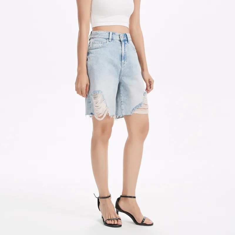 LIUREGALI Denim Shorts Women's Light Blue-3