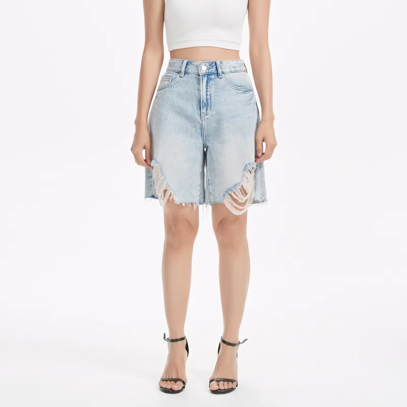 LIUREGALI Denim Shorts Women's Light Blue-2