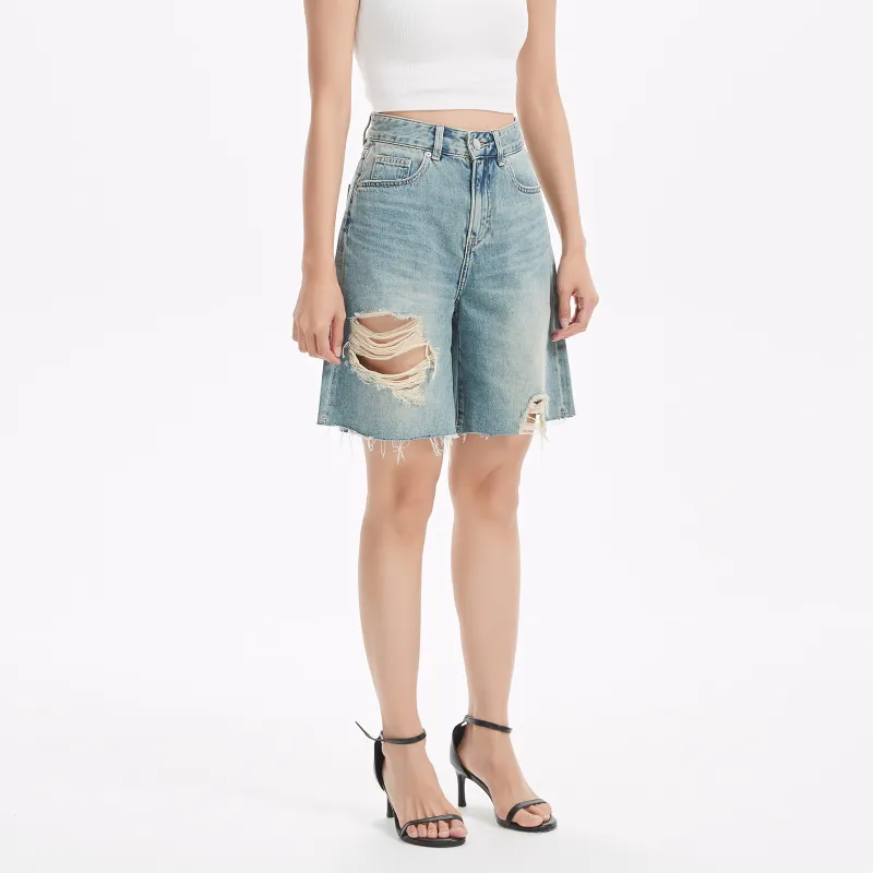 LIUREGALI Denim Shorts Women's Sky Blue-3
