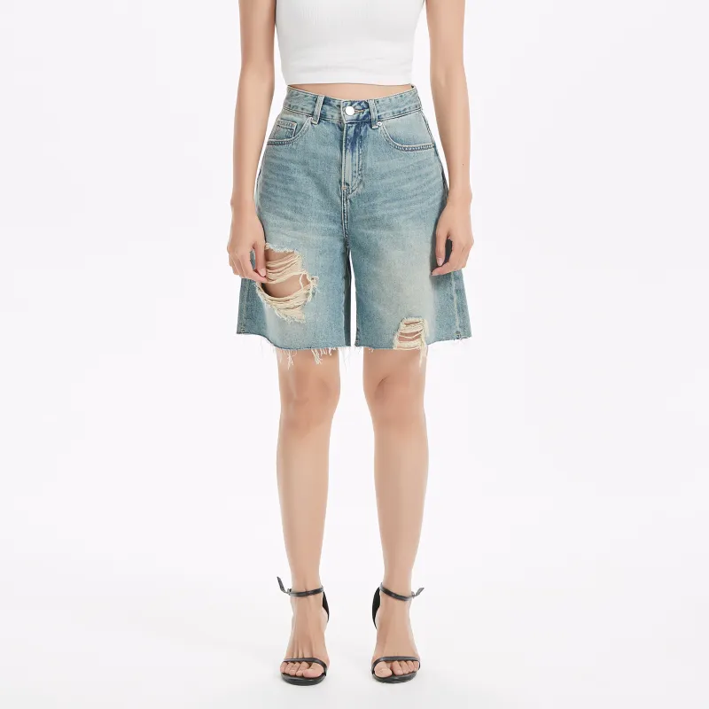 LIUREGALI Denim Shorts Women's Sky Blue-2