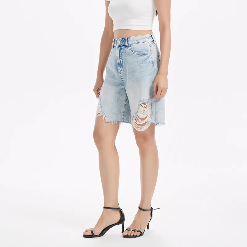 LIUREGALI Denim Shorts Women's Light Blue-4