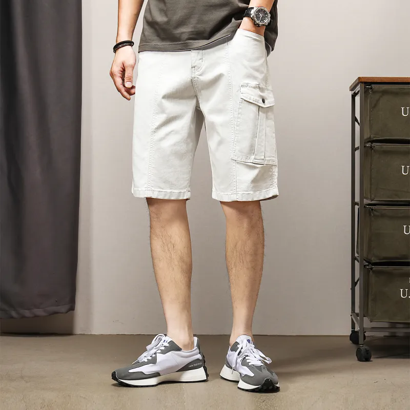 GUKUUL Denim Shorts Unisex Ivory White-2