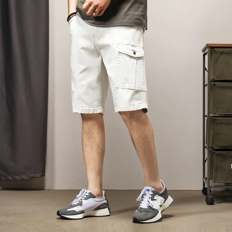 GUKUUL Denim Shorts Unisex Ivory White-4