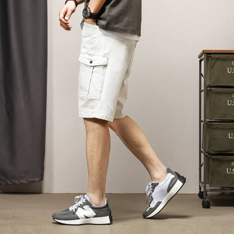 GUKUUL Denim Shorts Unisex Ivory White-3
