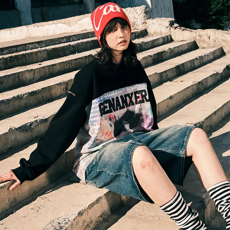 GENANX Sweatshirts Unisex Black/Dazzling Print-4