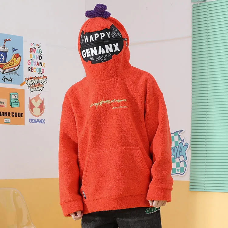 GENANX Sweatshirts Unisex Orange Red-4