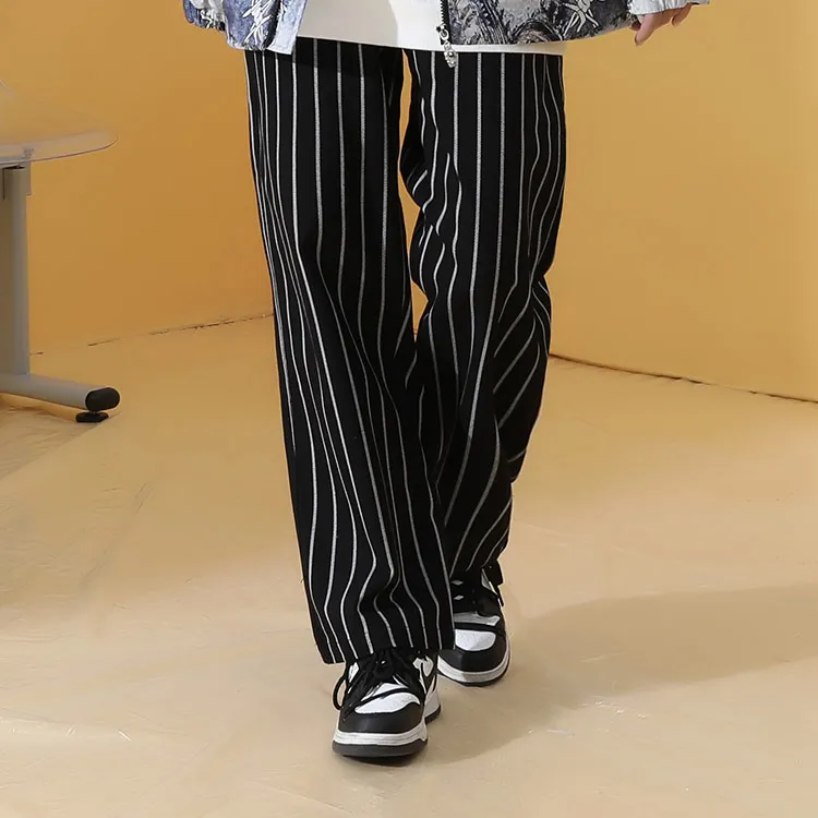 GENANX Casual Pants Unisex Black White Stripes-2