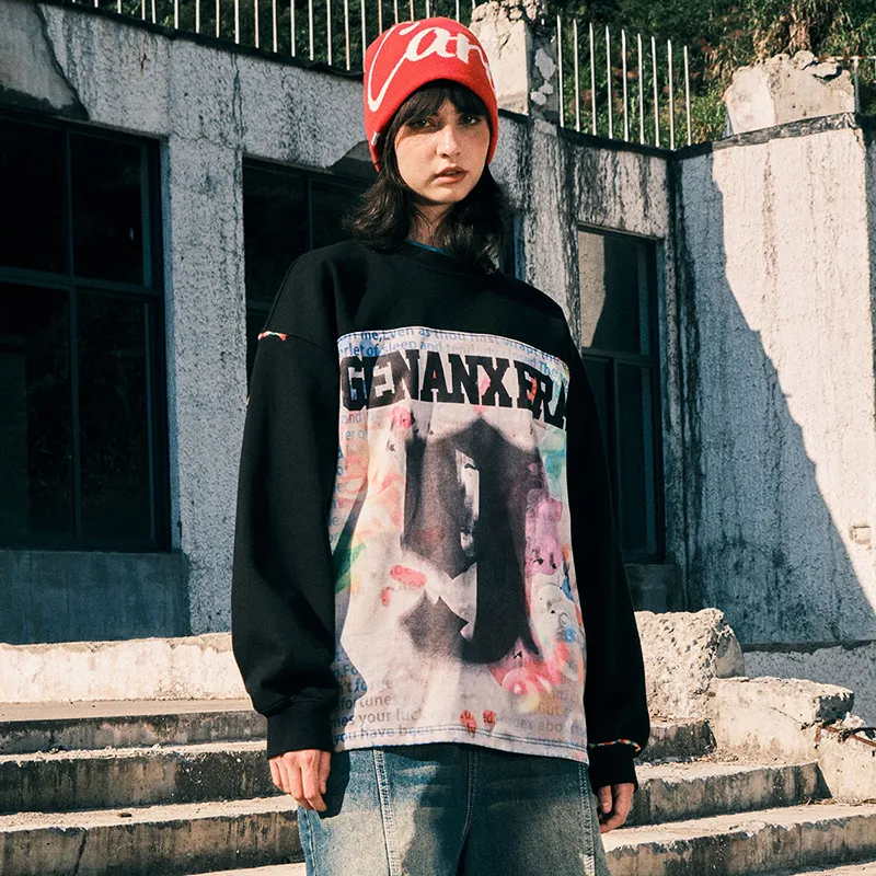 GENANX Sweatshirts Unisex Black/Dazzling Print-2