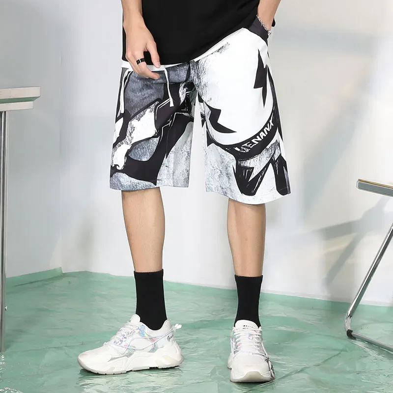 GENANX Casual Shorts Unisex Black Gray Print-5