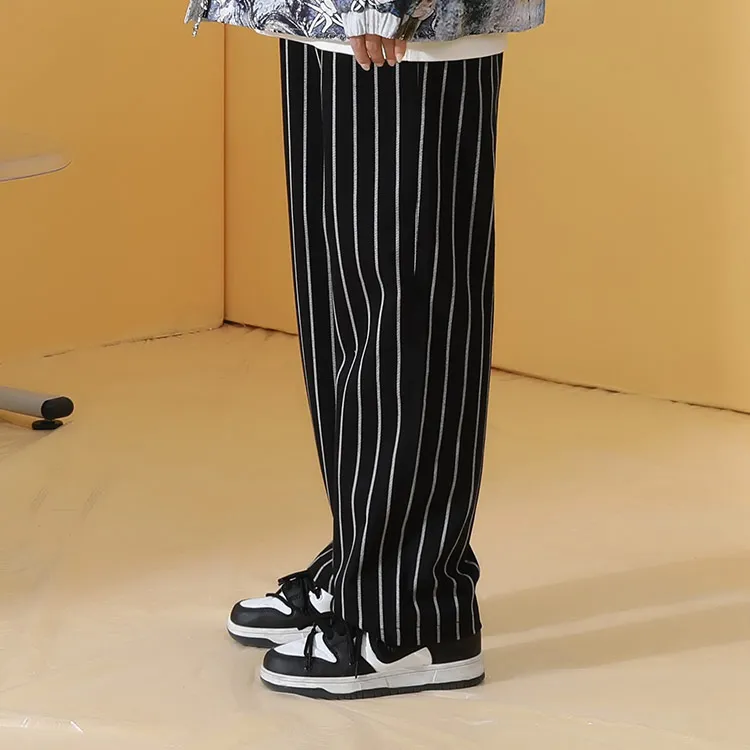 GENANX Casual Pants Unisex Black White Stripes-4
