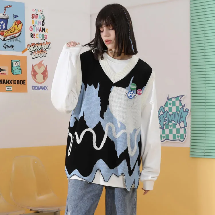 GENANX Sweater Unisex Black Blue-5