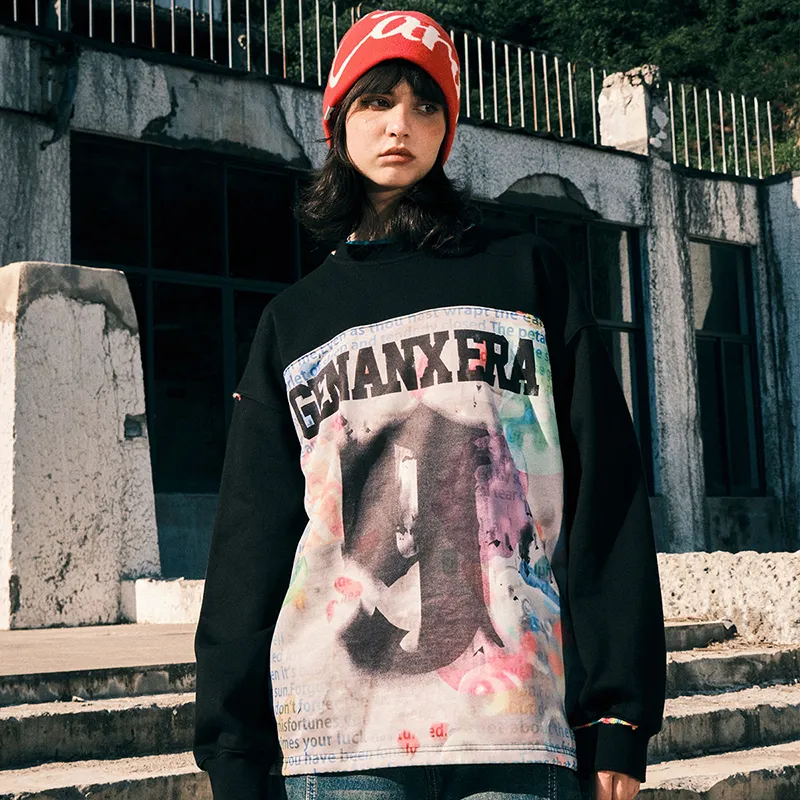 GENANX Sweatshirts Unisex Black/Dazzling Print-3