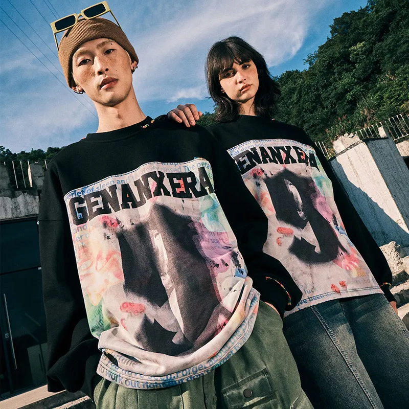 GENANX Sweatshirts Unisex Black/Dazzling Print-7