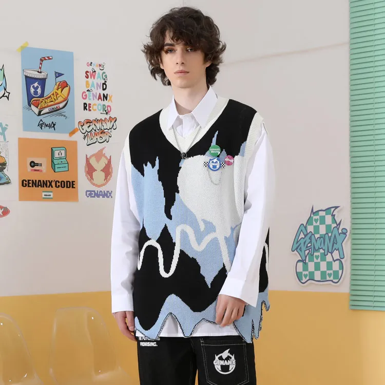 GENANX Sweater Unisex Black Blue-2