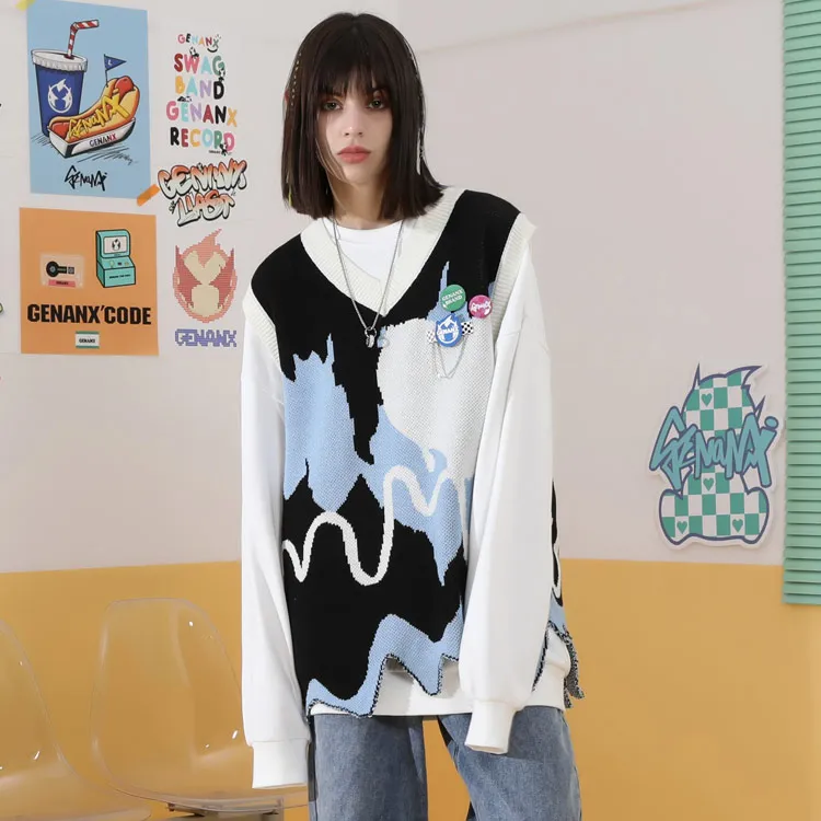 GENANX Sweater Unisex Black Blue-6