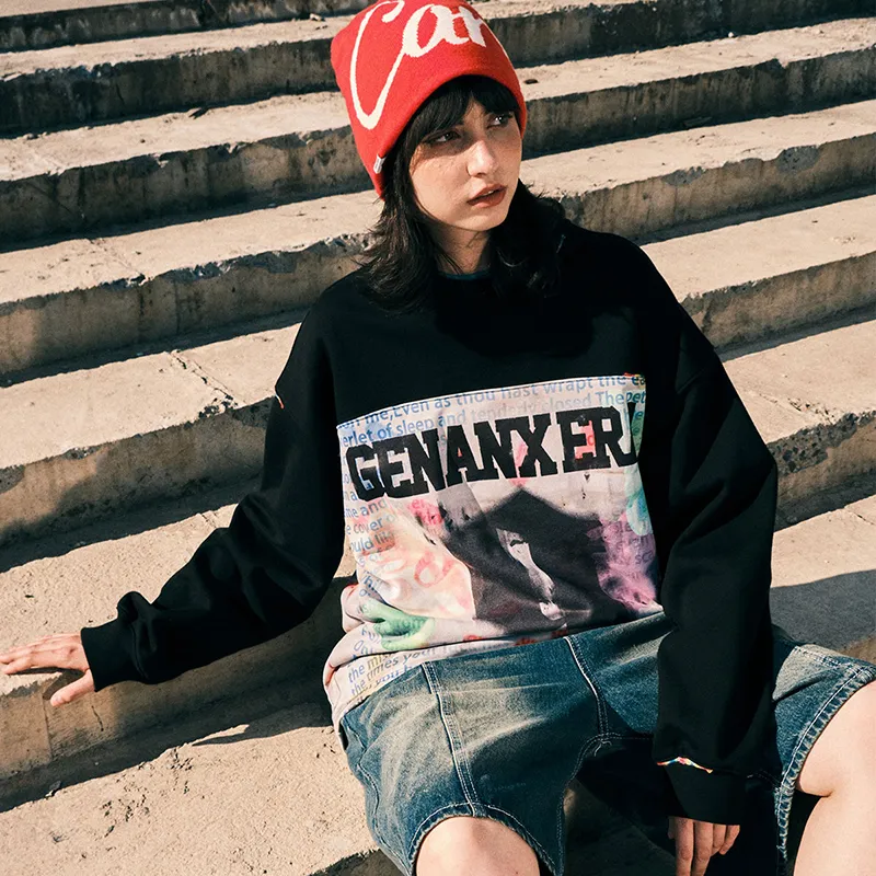 GENANX Sweatshirts Unisex Black/Dazzling Print-5