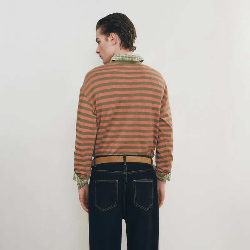 URBAN REVIVO T Shirt Men's Gray Green Stripes-3