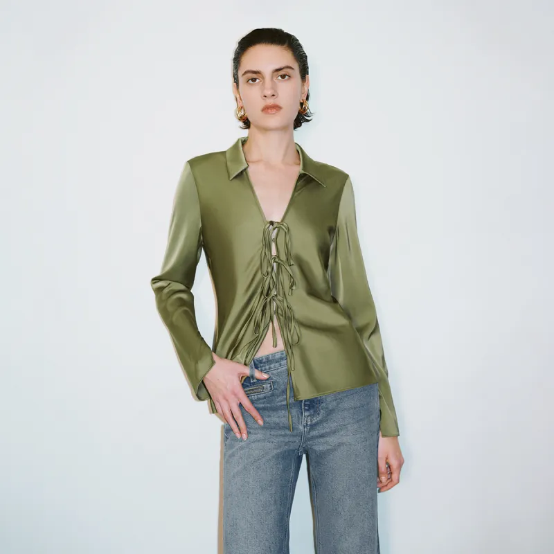 URBAN REVIVO Shirt Women's Khaki Green-4