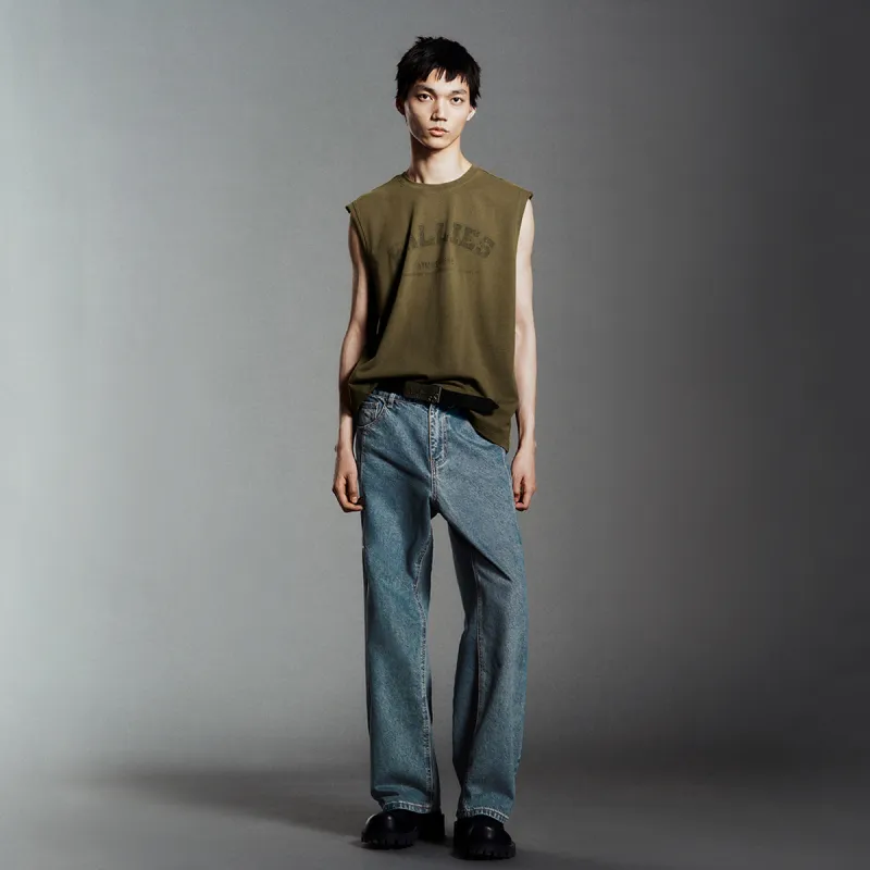URBAN REVIVO Tank Top Men's Gray Green-3