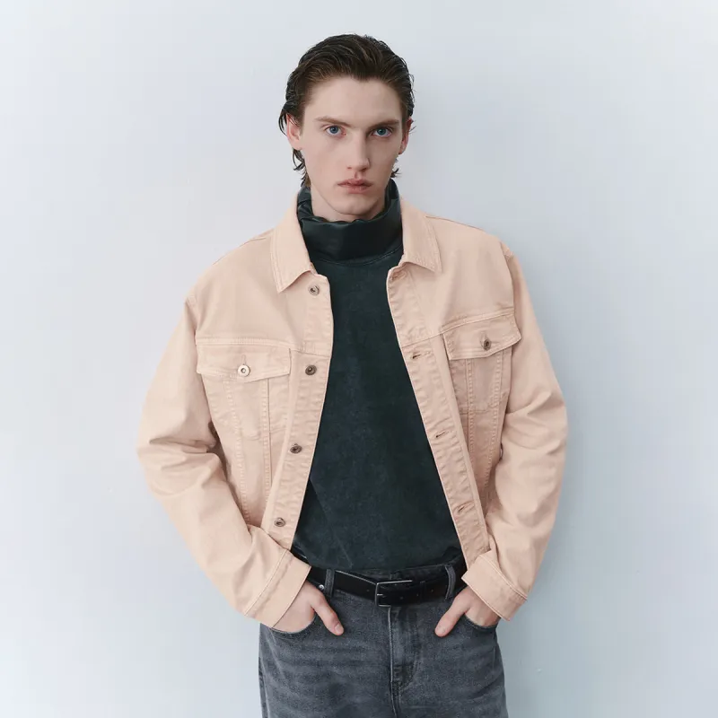 URBAN REVIVO Denim Jacket Men's Gray Pink-3