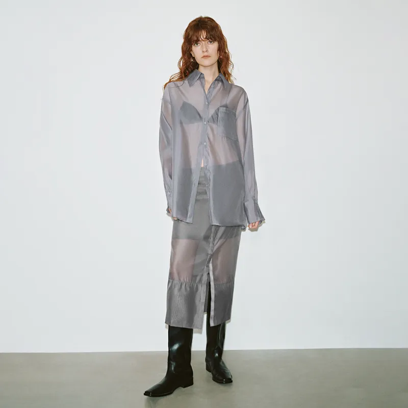 URBAN REVIVO Casual Long Skirt Women's Cool Gray-3