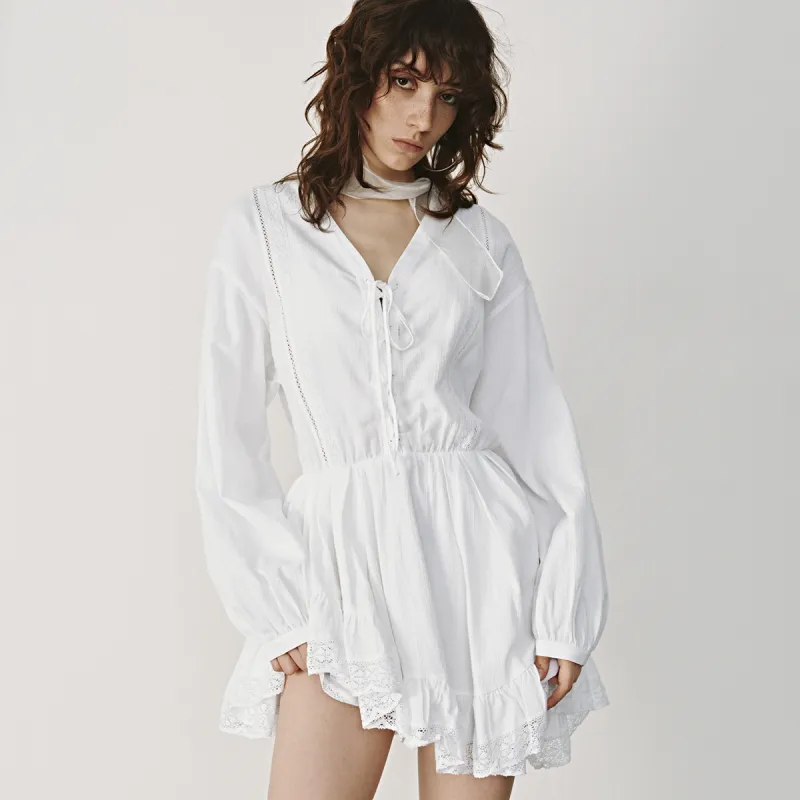 URBAN REVIVO Long Sleeved Dress Women's Raw White-5