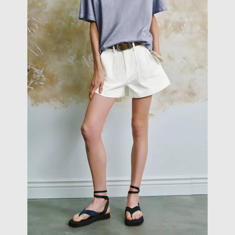 URBAN REVIVO Denim Shorts Women's Raw White-4