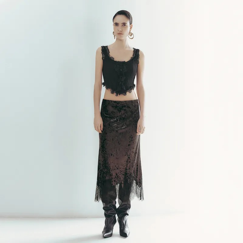 URBAN REVIVO Casual Long Skirt Women's Dark Coffee Brown-3