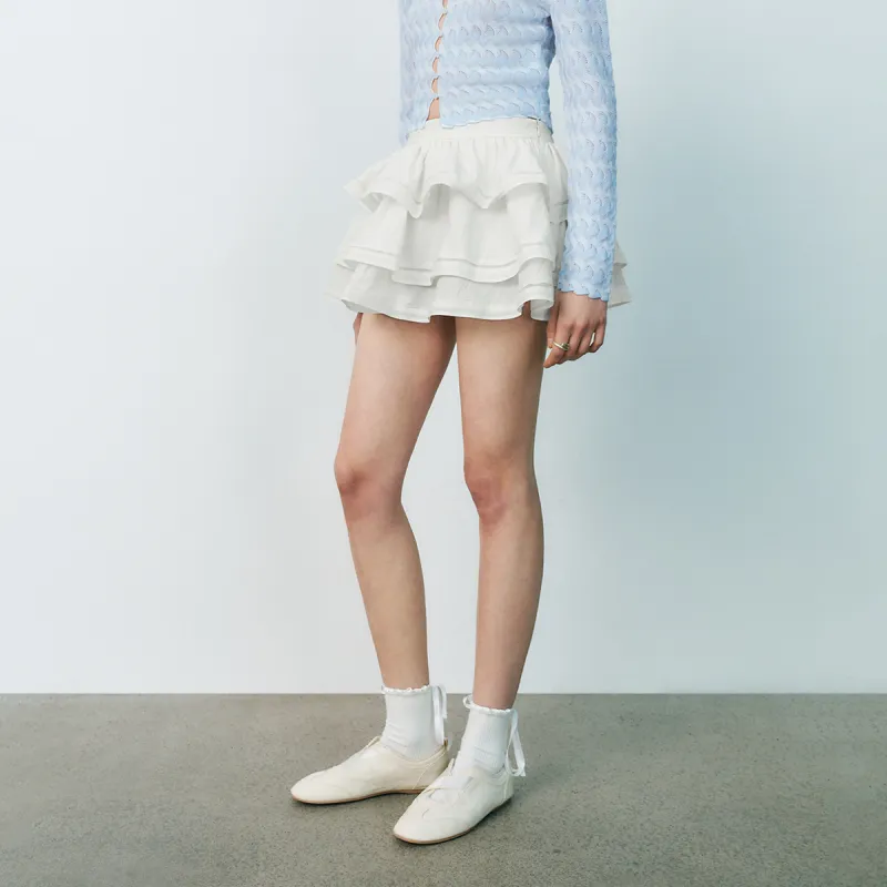 URBAN REVIVO Casual Short Skirts Women's Raw White-5