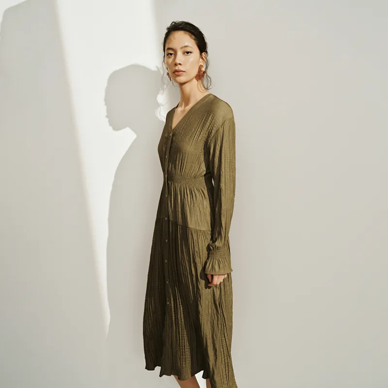 UR Long Sleeved Dress Women's Dark Khaki-2