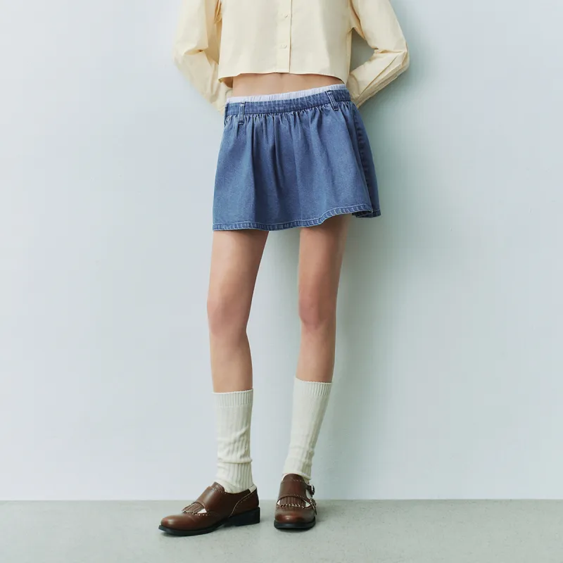 URBAN REVIVO Denim Short Skirts Women's Blue-5