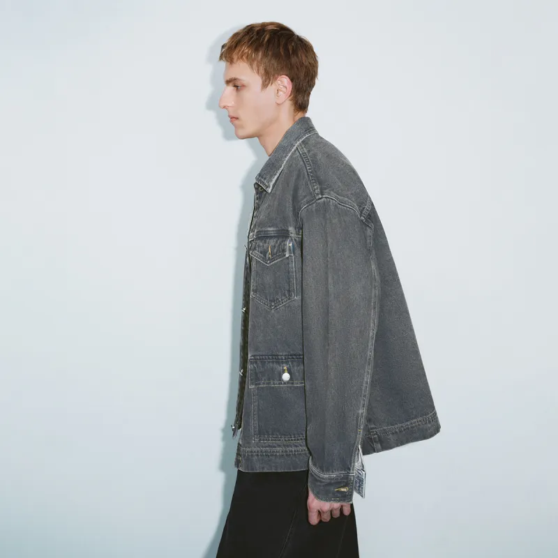 URBAN REVIVO Denim Jacket Men's Dark Gray-3