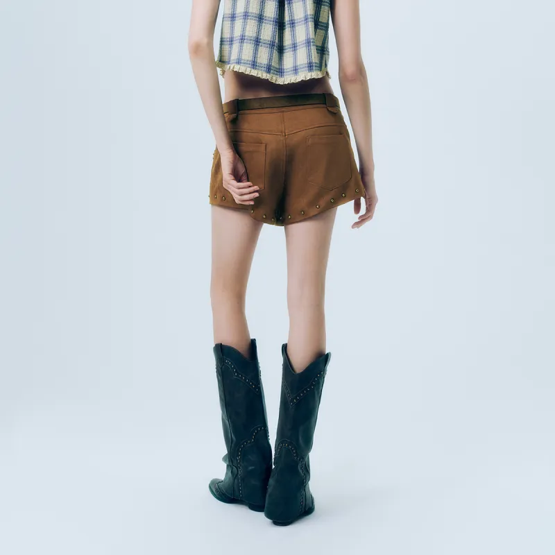 URBAN REVIVO Denim Shorts Women's Coffee Brown-4
