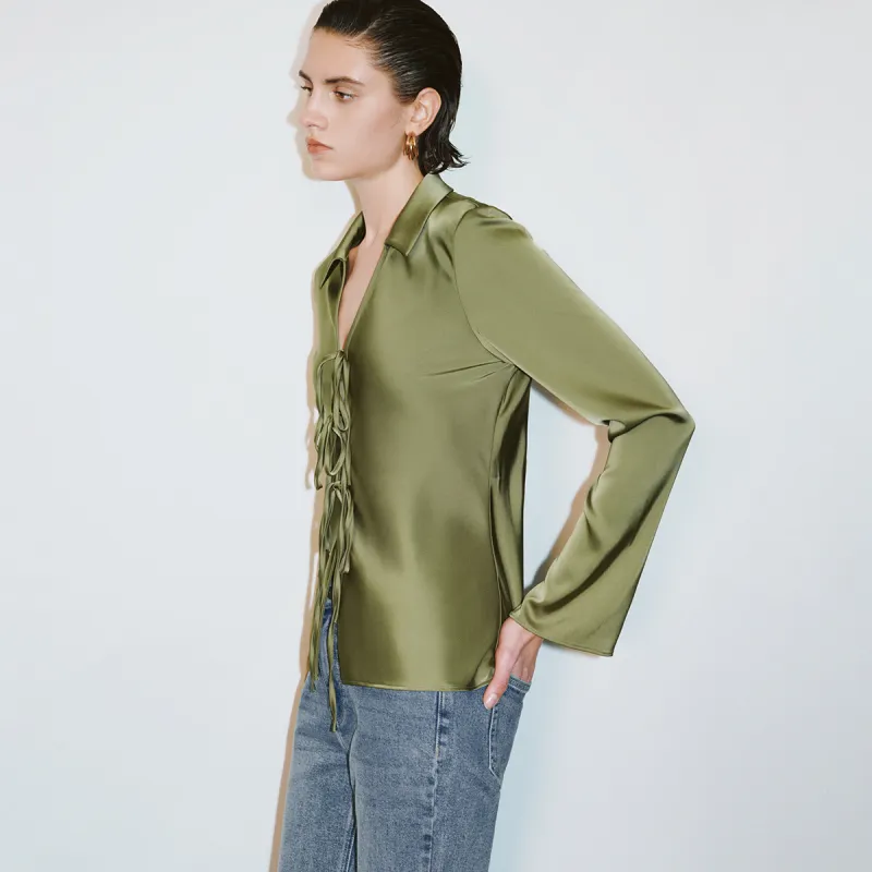 URBAN REVIVO Shirt Women's Khaki Green-3