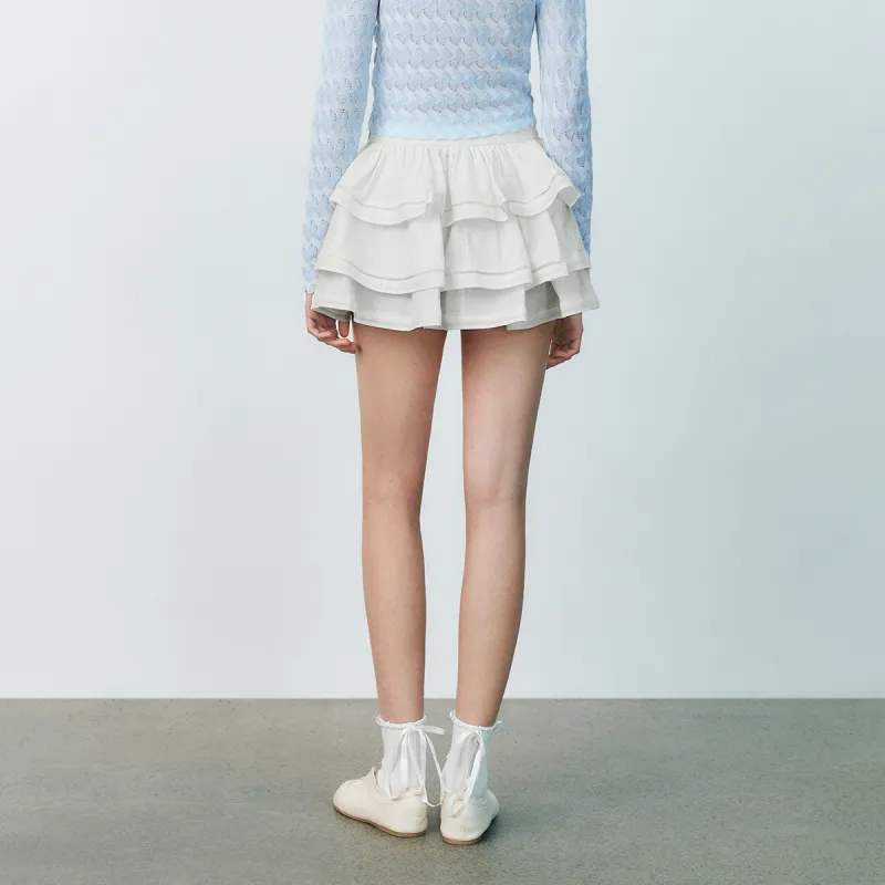 URBAN REVIVO Casual Short Skirts Women's Raw White-4